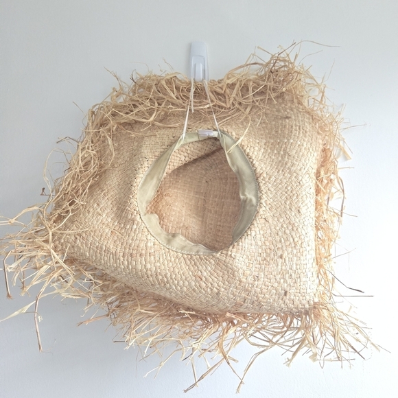 Nordstrom Brand Straw Fringe Black Trim Adjustable Hat One Size - Picture 5 of 8